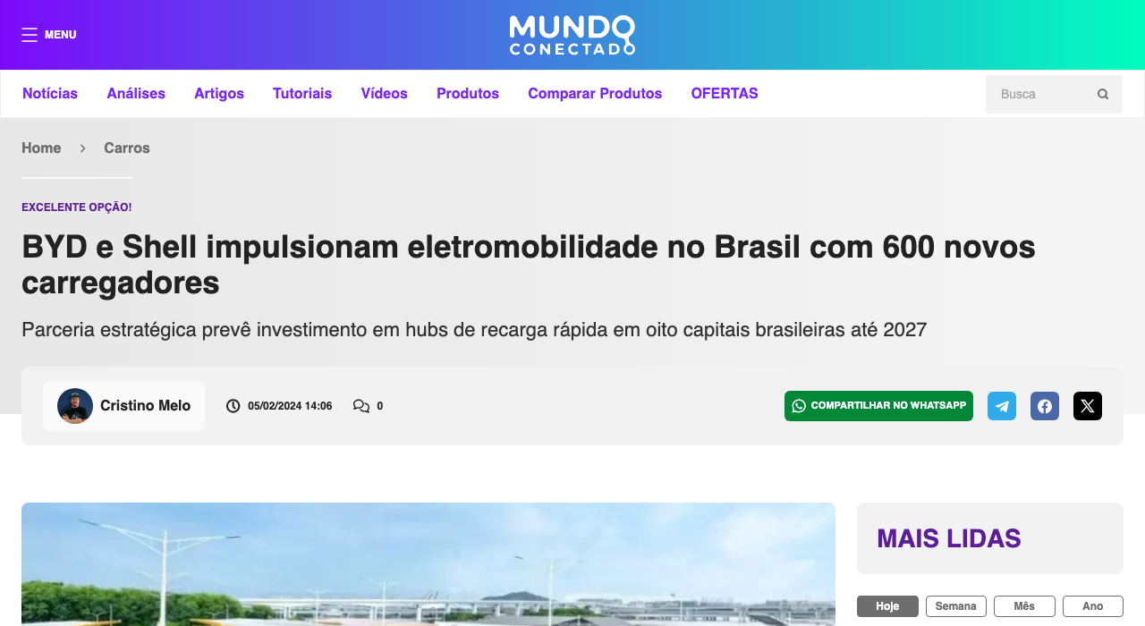 BYD e Shell impulsionam eletromobilidade no Brasil com 600 novos carregadores