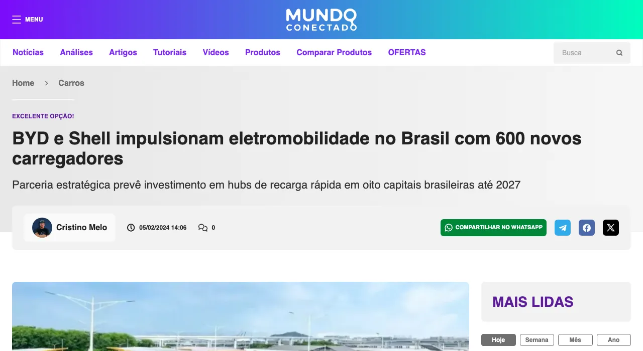 BYD e Shell impulsionam eletromobilidade no Brasil com 600 novos carregadores