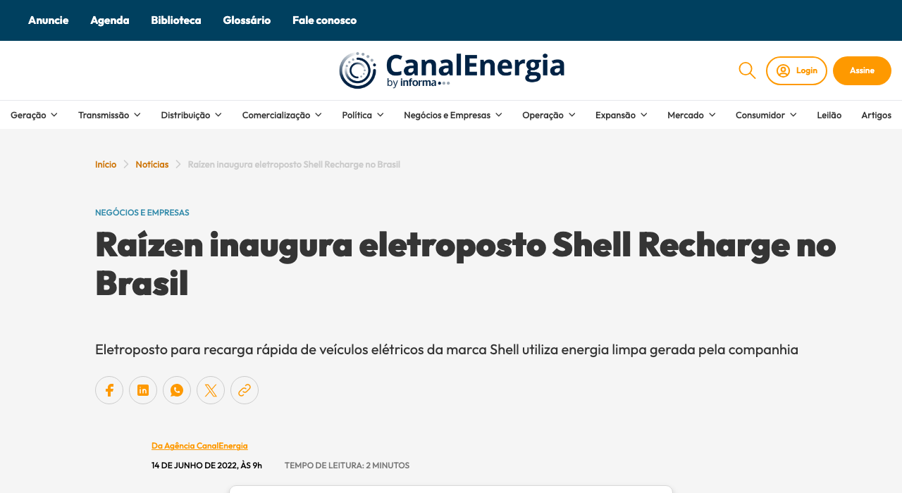 Raízen inaugura eletroposto Shell Recharge